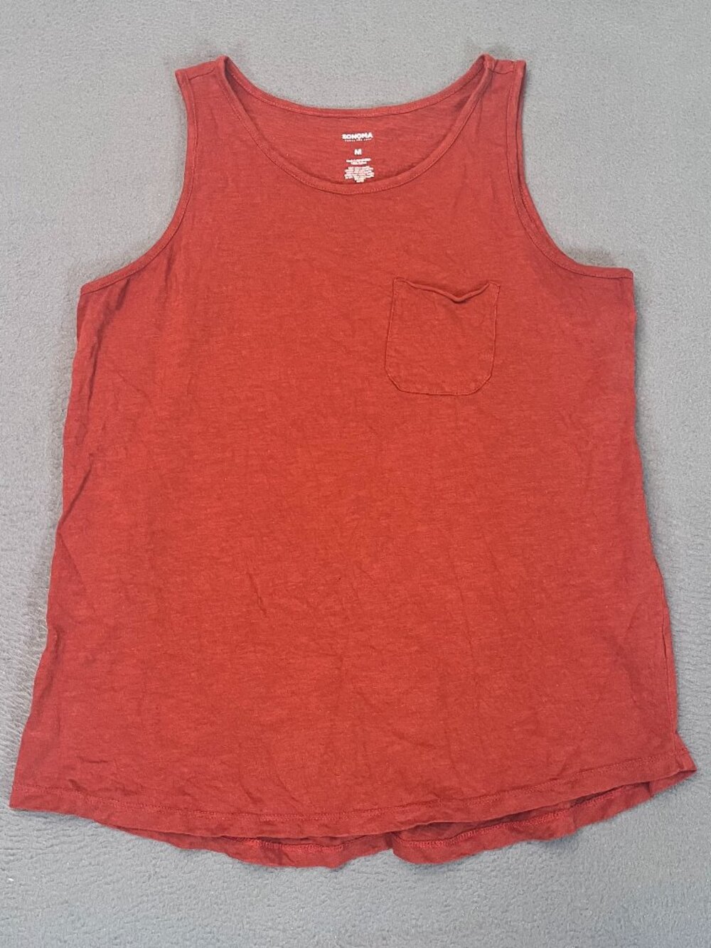 Sonoma Womens Medium Scoop Neck Tank Top Red Orange Chest Pocket Gym Unisex